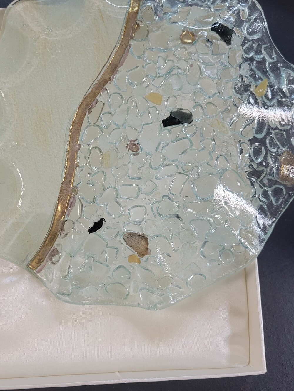 Artisan Sea Glass Decorative Tray with Gold Trim